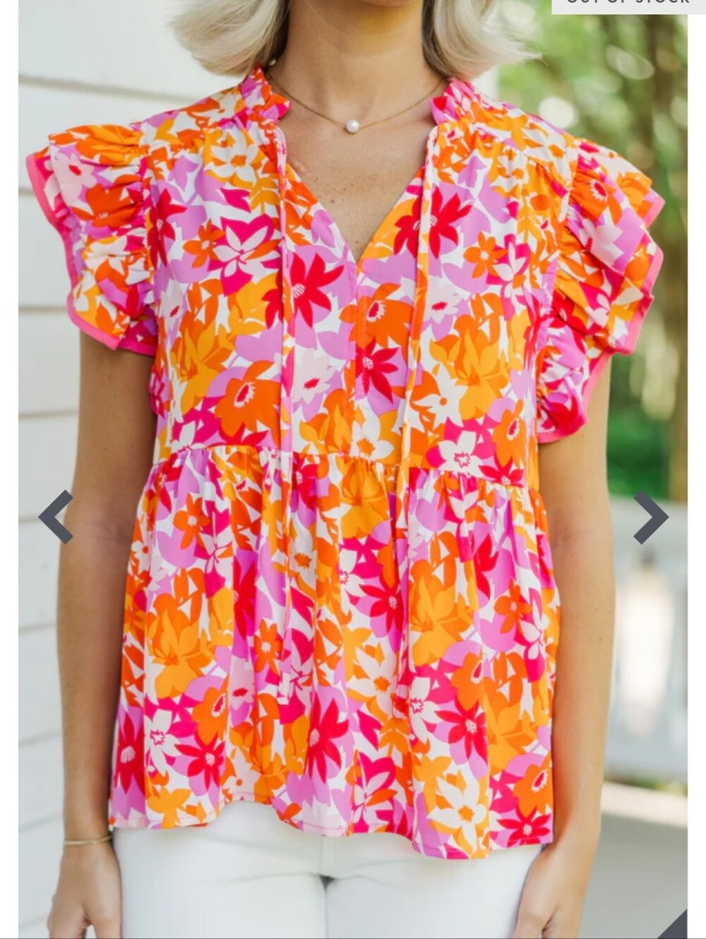 Umgee It's All For Fun Pink Floral Babydoll Blouse Sz XL Ruffle Sleeve - Picture 4 of 12
